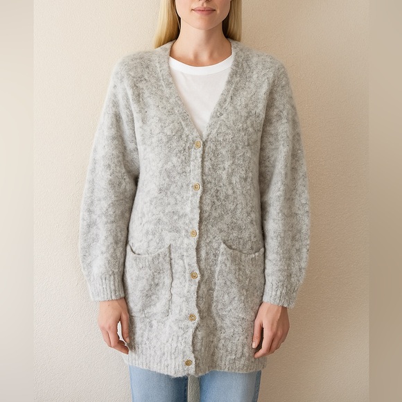 Samansa Mos2 Sweaters - Samansa‎ Mos2 Boucle Gray Women's Sweater Cardigan Sz F or Small